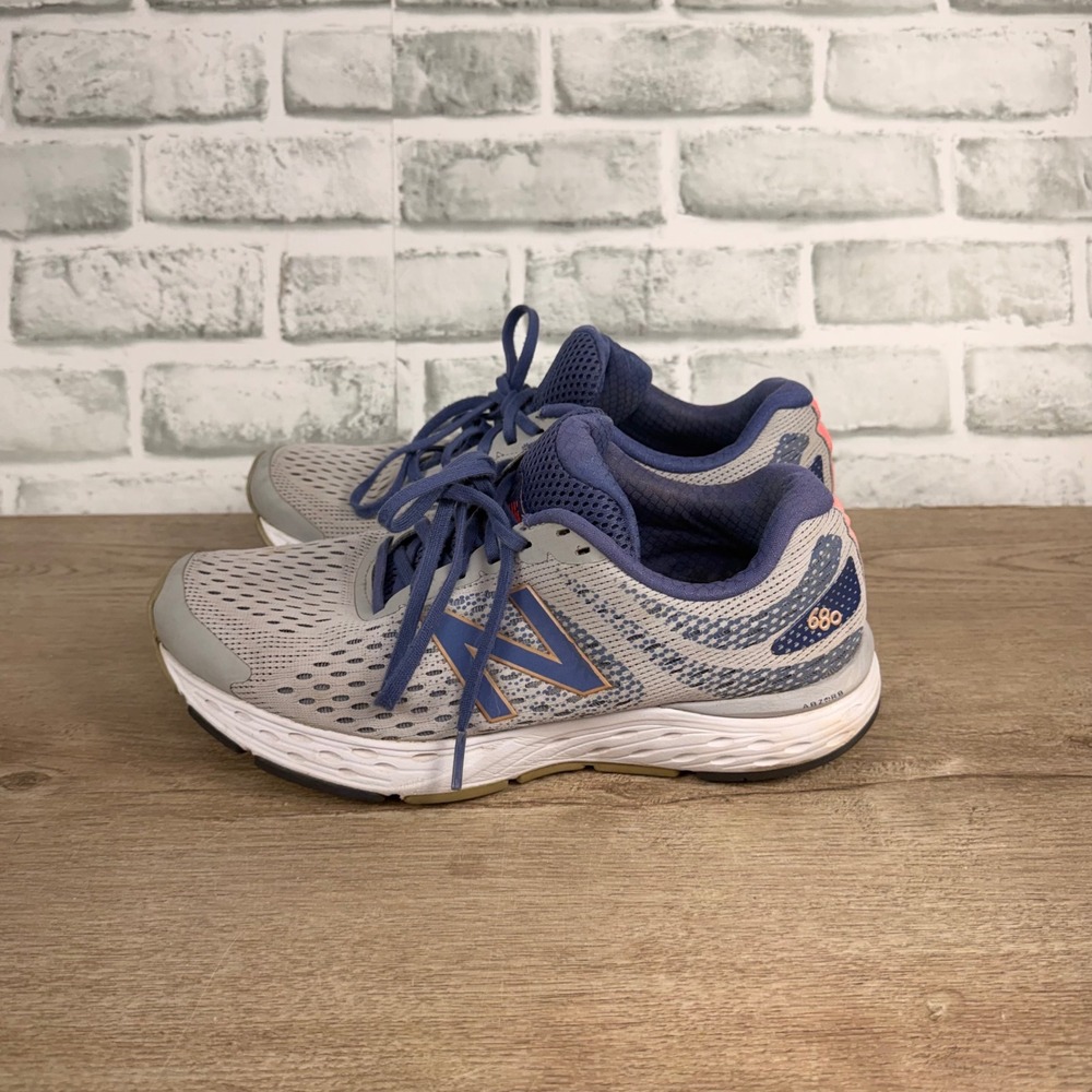 New Balance 680v6 Running Shoes Mesh Grey Blue Womens 10